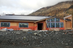 Metal roofing installed, most of the Eagle Lobby Windows and just beginning the siding 10-16-13.